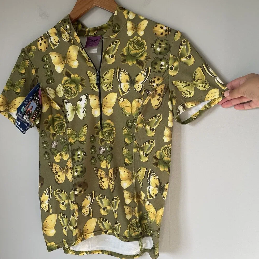Koulius Zaard Vtg. Cycling Jersey Top Butterfly Print Green USA Made Size Medium